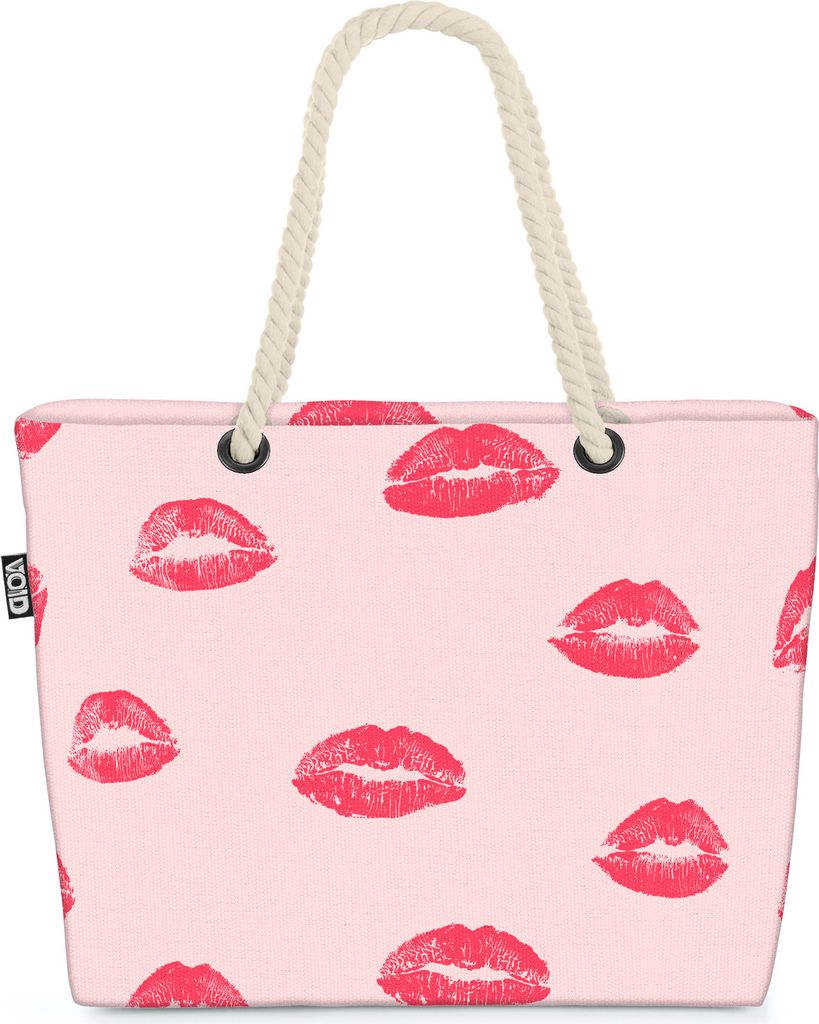 VOID y Lippen Pink Strandtasche Shopper 58x38x16cm 23L XXL Einkaufstasche Tasche Reisetasche Beach Bag