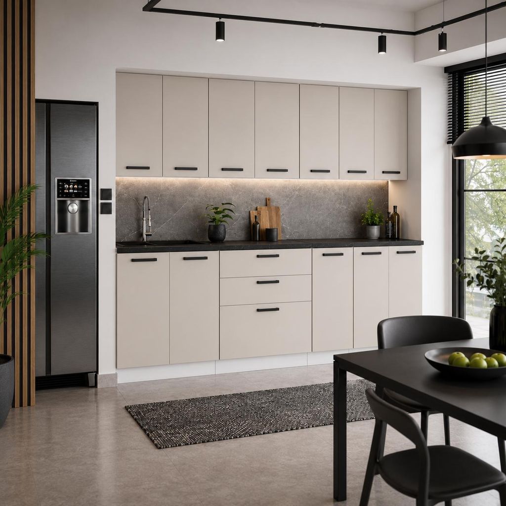 ULWEHOME Küchenzeile 260 cm Beige, Küchenmöbel-Set Kaschmir Produktbild  KI-generiertes Bild