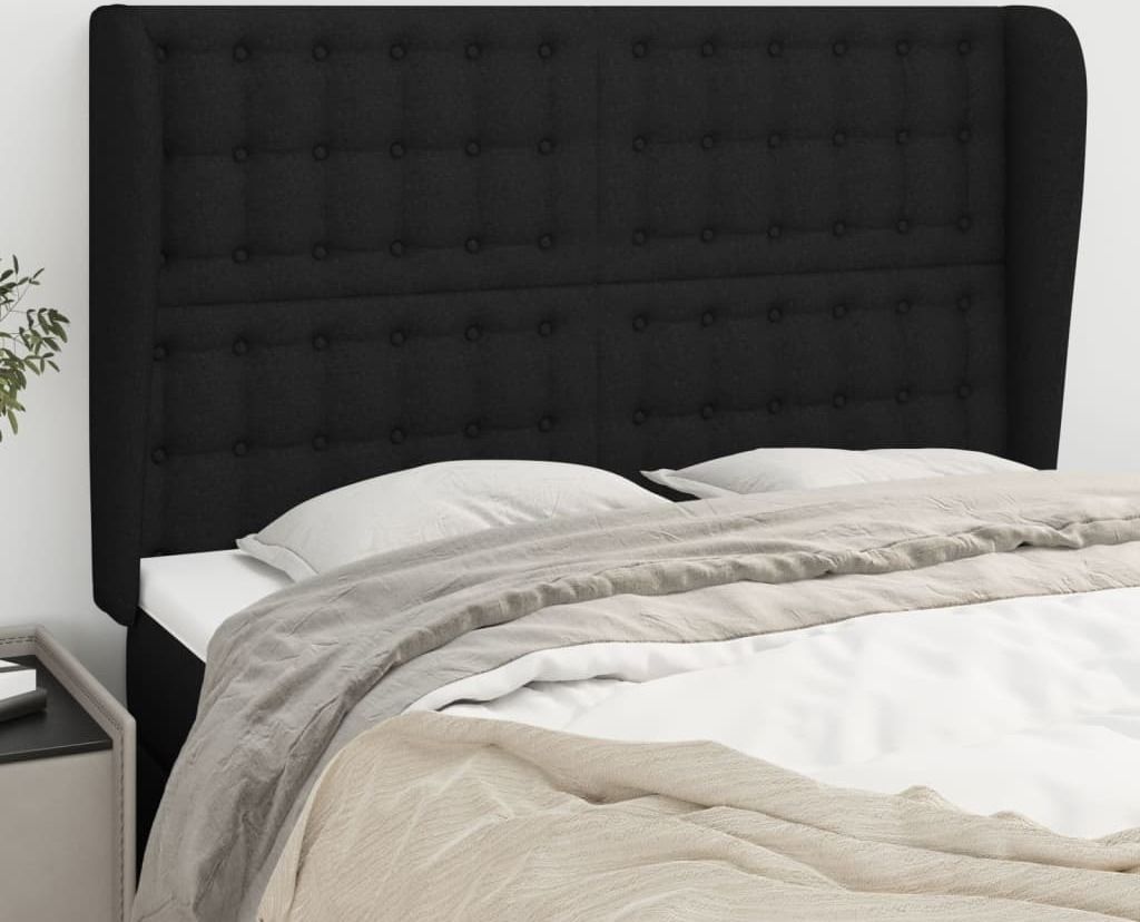 "Rabatt" Bettkopfteil modern - Kopfteil für Bett - mit Ohren Schwarz 147x23x118/128 cm Stoff - Kopfteile CC4262