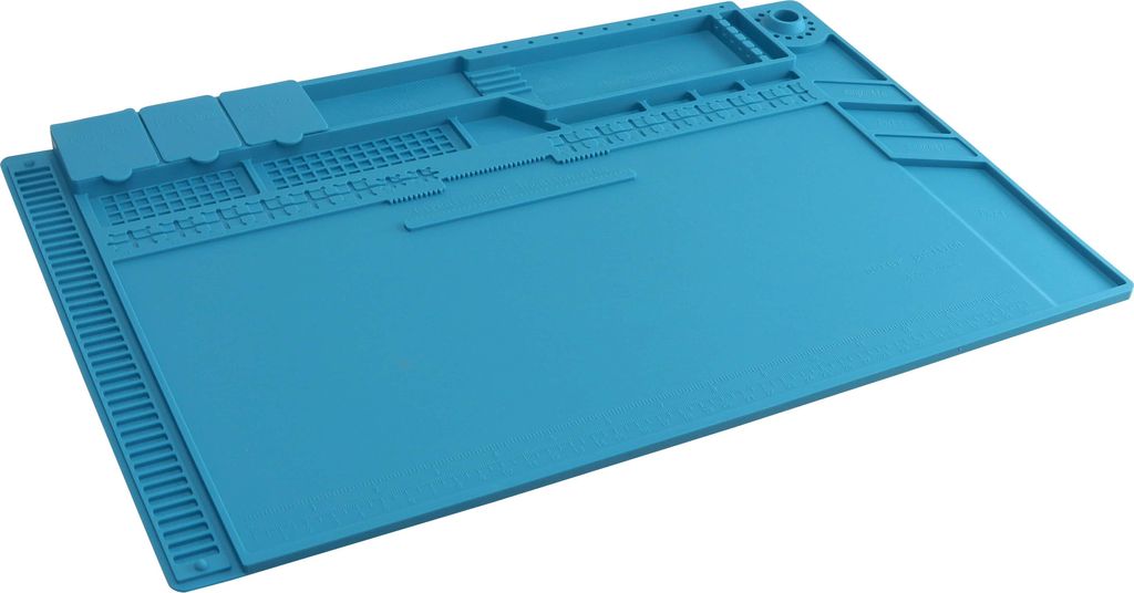 DAYTOOLS Silikon-Lötmatte S-160C, 45x30 cm, Blau | Hitzebeständig bis 500 °C | 88 SMD Bauteilefächer, 16 IC-Chip-Fächer, 3 Magnetische Bereich...