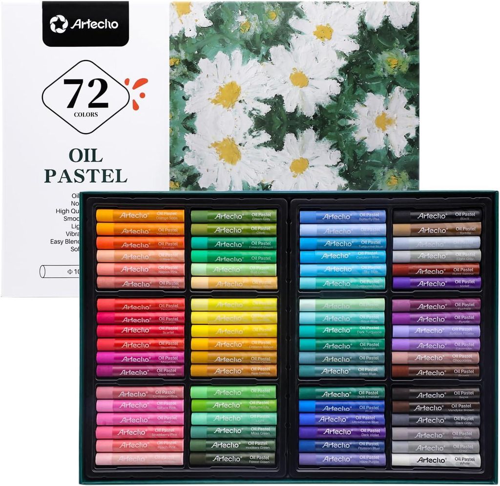 Artecho 72 Ölpastellkreiden Künstler Set -je ca. 10 x 70 mm -lebendigen und kräftigen Farben-für Kinder, Schüler, Anfänger und Künstler geei...