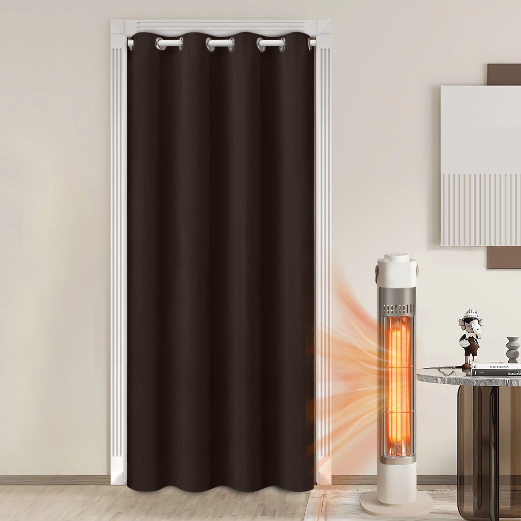 Türvorhang Blickdicht Kälteschutz Verdunkelung Vorhang mit Ösen Raumteiler-Vorhänge für Schlafzimmer Wohnzimmer, Braun, B132xH203cm