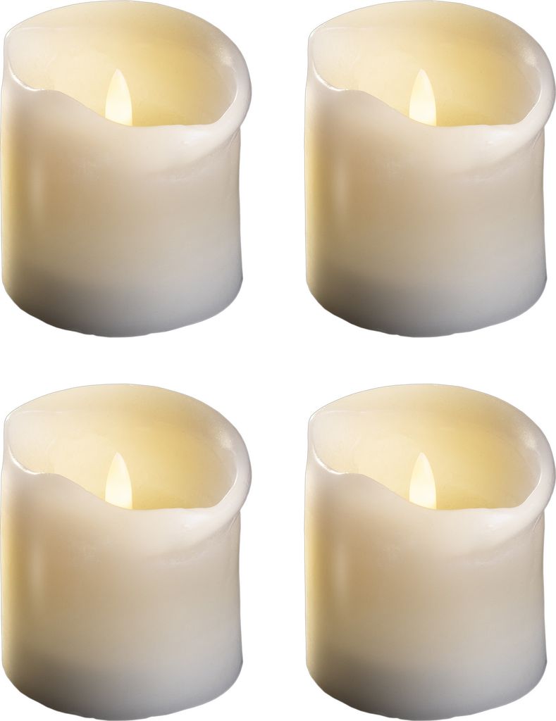 4er Set LED Stumpenkerzen mittel - Echtwachskerze mit beweglicher Flamme flackernd - Timerfunktion für 6 Stunden Warmweißes Licht 7,5cm Durchmess...