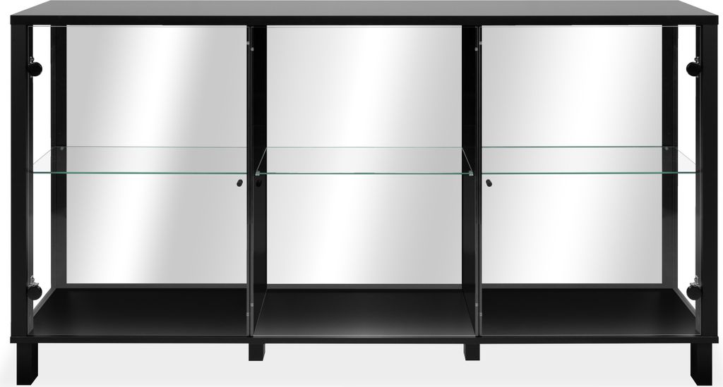 Sideboard >Albi< Vitrinen-Sideboard in Schwarz / Glas / Spiegel - 160x85x37,5cm (BxHxT)