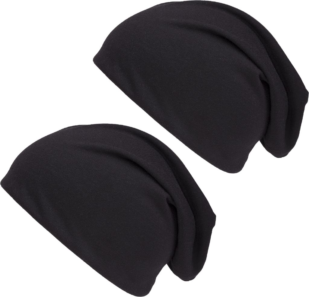 2er Pack Beanie Schwarz und Schwarz Jersey Slouch Mütze Long Sommermütze Ballonmütze Beaniemütze