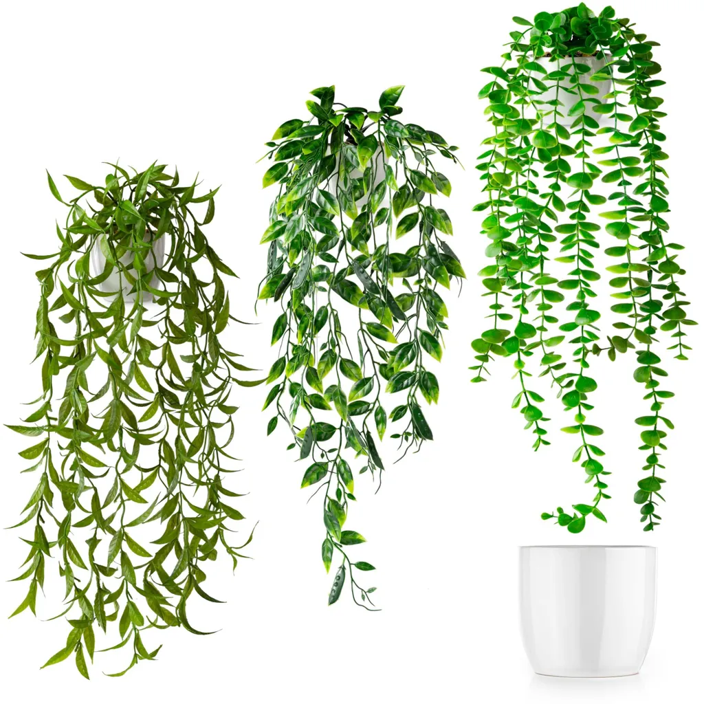 Plante artificielle réaliste 60 cm en pot céramique blanc : lot de 3