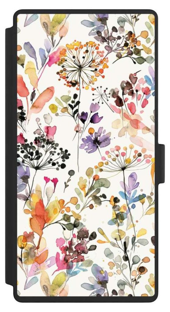 NIVOCASE Klapphülle für Samsung Galaxy S23 Ultra Handyhülle aus Kunst Leder NIVOflip schwarz Blume Muster Pastell