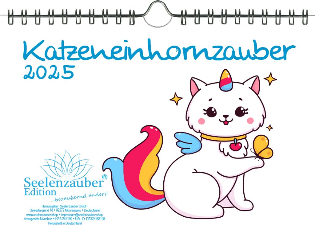 Katzeneinhornzauber DIN A5 Wandkalender für 2025 Katzen Einhorn Einhörner Katzenbabys - Seelenzauber
