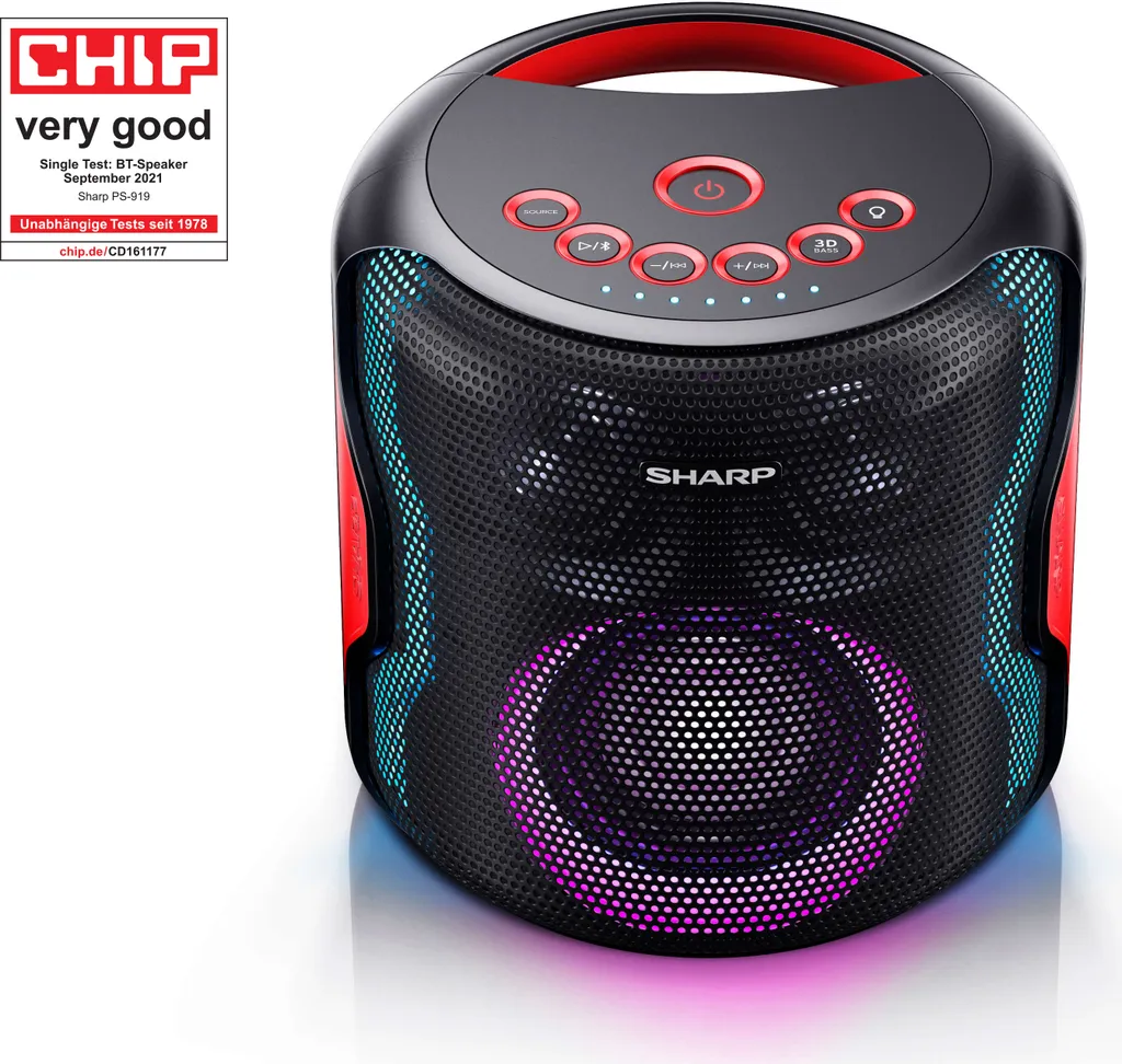 Sharp PS-919(BK) Enceinte Bluetooth Noire avec Effets LED et Batterie