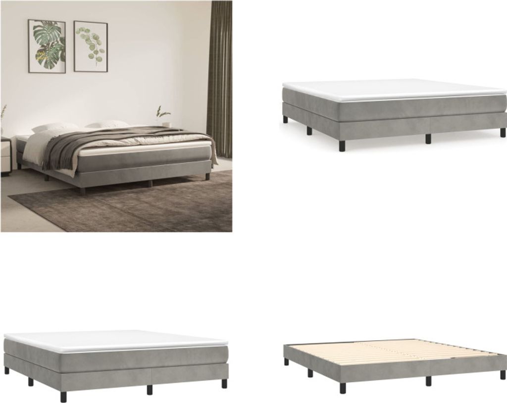 vidaXL Boxspringbett mit Matratze Hellgrau 180x200 cm Samt - Boxspringbett - Boxspringbetten - Bett - Schlafzimmermöbel