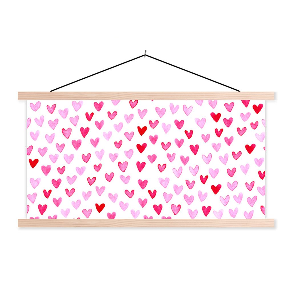 MuchoWow Textilposter Eine Illustration einer Karte zum Valentinstag mit Herzen 120x60 cm mit holzfarbenen Rahmen - Klemmleiste