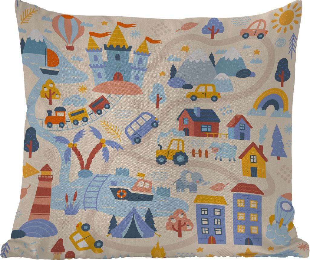 MuchoWow Outdoor Kissen - Kinder - Auto - Schloss - Straßen - 40x40 cm - Wetterfest - Lounge Kissen - Kopfkissen - Interieur - Polster mit Bild