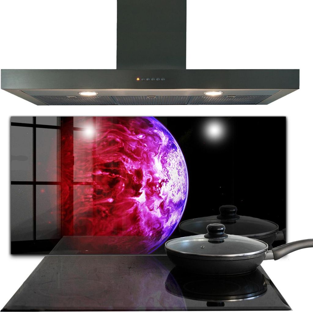 Spritzschutz aus Glas Küchenrückwand - Wandschutz für Herd und Spüle - 140x70 cm - Mysteriöser Planet Kosmos