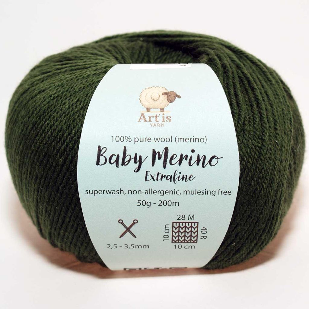 Baby Merino Extrafine Art'is Yarn 100% Wolle | Mulesing-frei & Superwash (50g / 200m) (6 moosgrün)