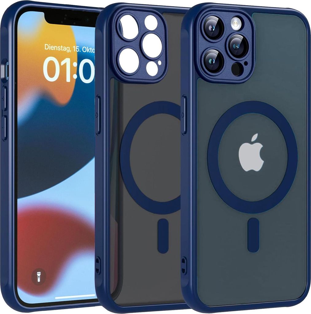 Magnet-Case für iPhone 12 Pro Hülle Magsafe Schutzhülle Stoßfest TPU-Rahmen starker Magnetring, Blau
