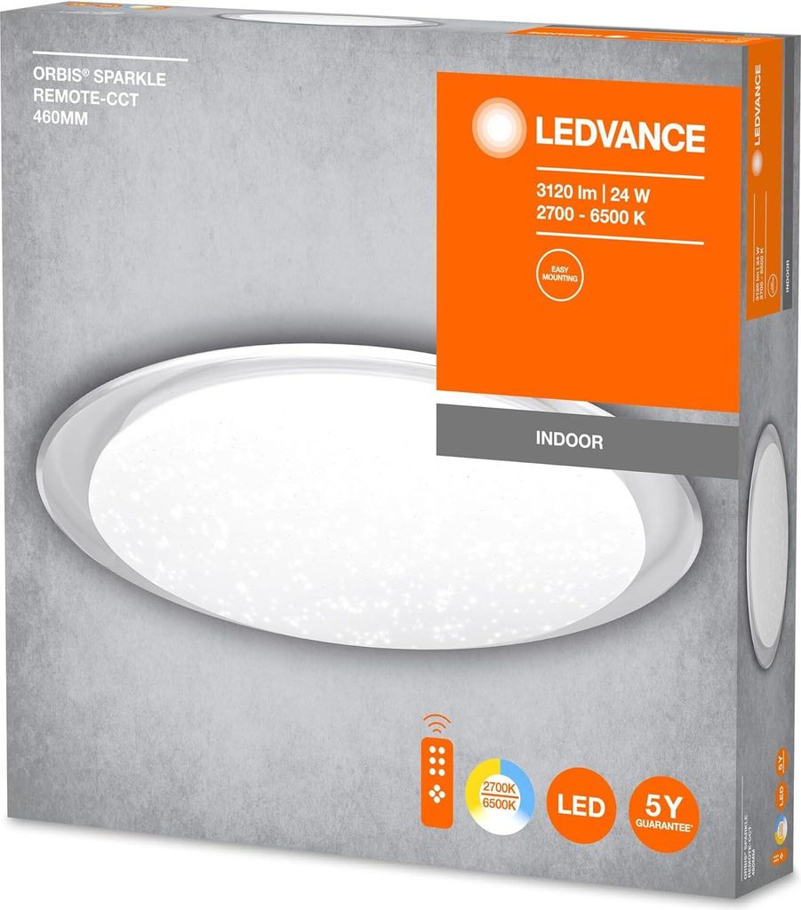Ledvance LED Deckenleuchte Orbis Sparkle Weiß 28W 3120lm CCT 2800K-6000K Dimmbar Fernbedienung
