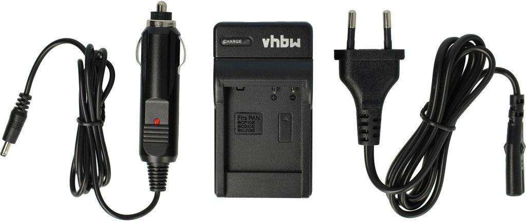 vhbw Ladegerät kompatibel mit Panasonic Lumix DMC-TZ7, DMC-TZ6, DMC-TZ31, DMC-TZ36, DMC-TZ8, DMC-TZ30 Kamera - Ladeschale, Kfz-Adapter Ladeanzeige