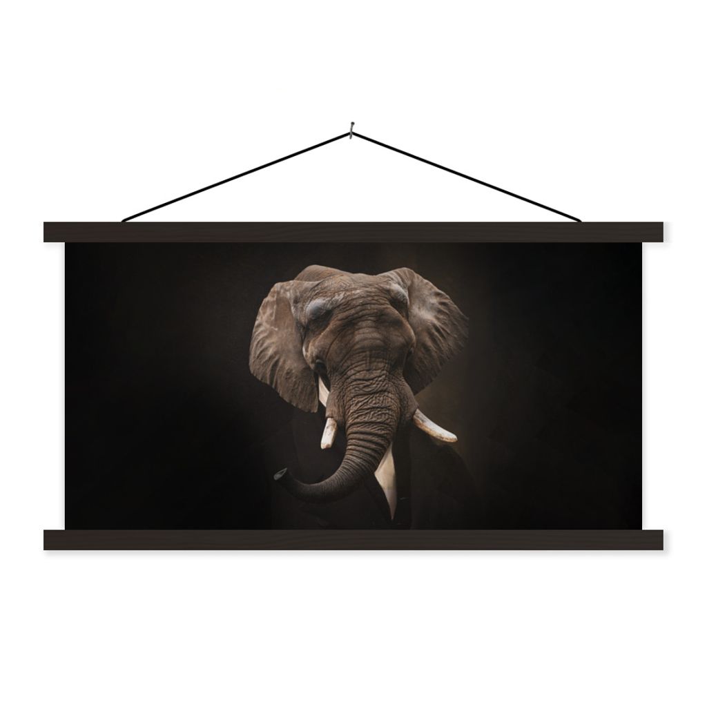 MuchoWow Textilposter Elefant - Kunst - Alte Meister 90x45 cm mit schwarzem Rahmen - Klemmleisten