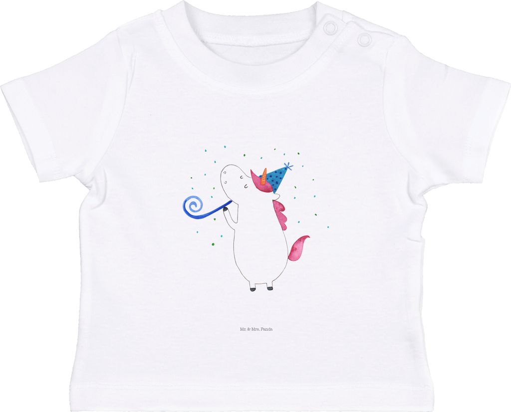 Mr. & Mrs. Panda Babyshirt Einhorn Party 0. - 6. Monat - Weiß - Geschenk, Club, Baby Baumwollshirt, Geburtstag, Disco, T-Shirt, Kleinkind, Unicorn...