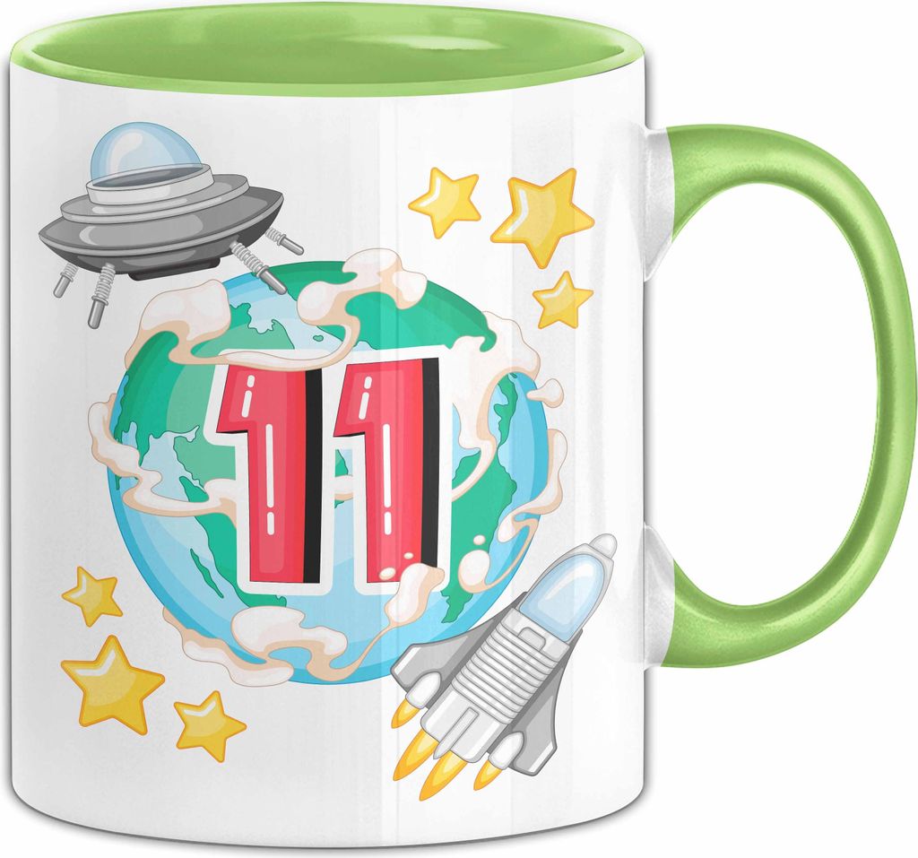 11. Geburtstag Geschenk Tasse Becher Jungs Mädchen Ufo Welt Galaxie (Grün)