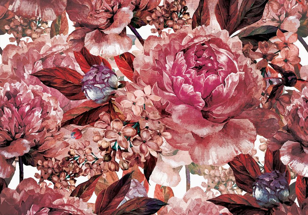 Vlies Fototapete Blumen Rosen (416x254cm - 4 Bahnen) Pfingstrose Romantisch Wohnzimmer Schlafzimmer Wandtapete Modern Tapete Latexdruck UV-Beständ...