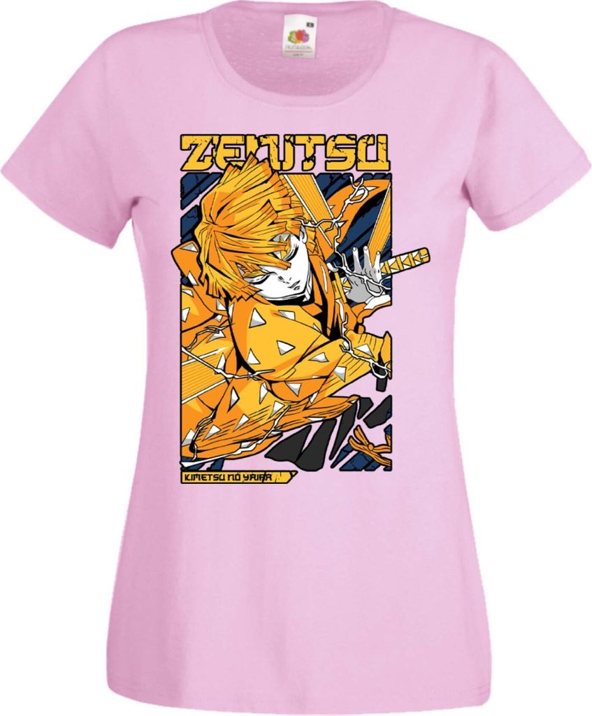 Damen T-Shirt Manga Anime Demon Anime Slayer Zenitsu Agatsuma, Lady XL / Hellrosa
