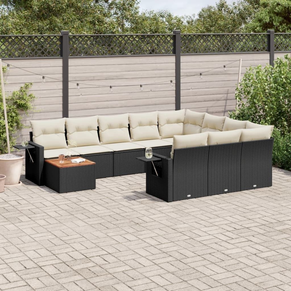 Design 11-tlg. Garten-Sofagarnitur mit Kissen Schwarz Poly Rattan, Gartenmöbel-Sets 2024 Neu