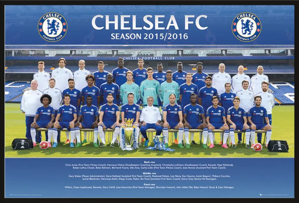 Poster Chelsea FC 2015-2016 avec Cadre Noir Shinsuke® et Vitre Acrylique