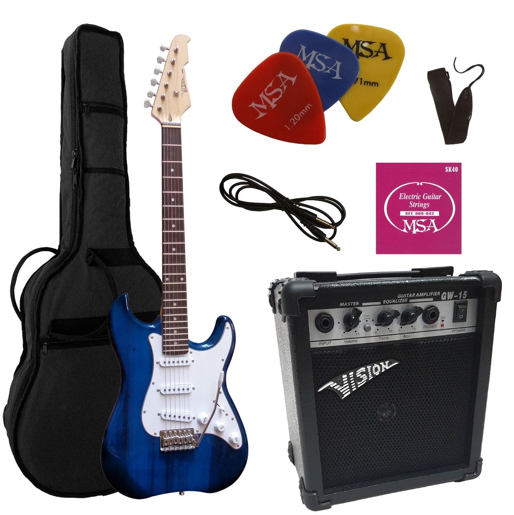 4/4 Elektrogitarrenset - E-Gitarre dunkelblau-transparent Produktbild 