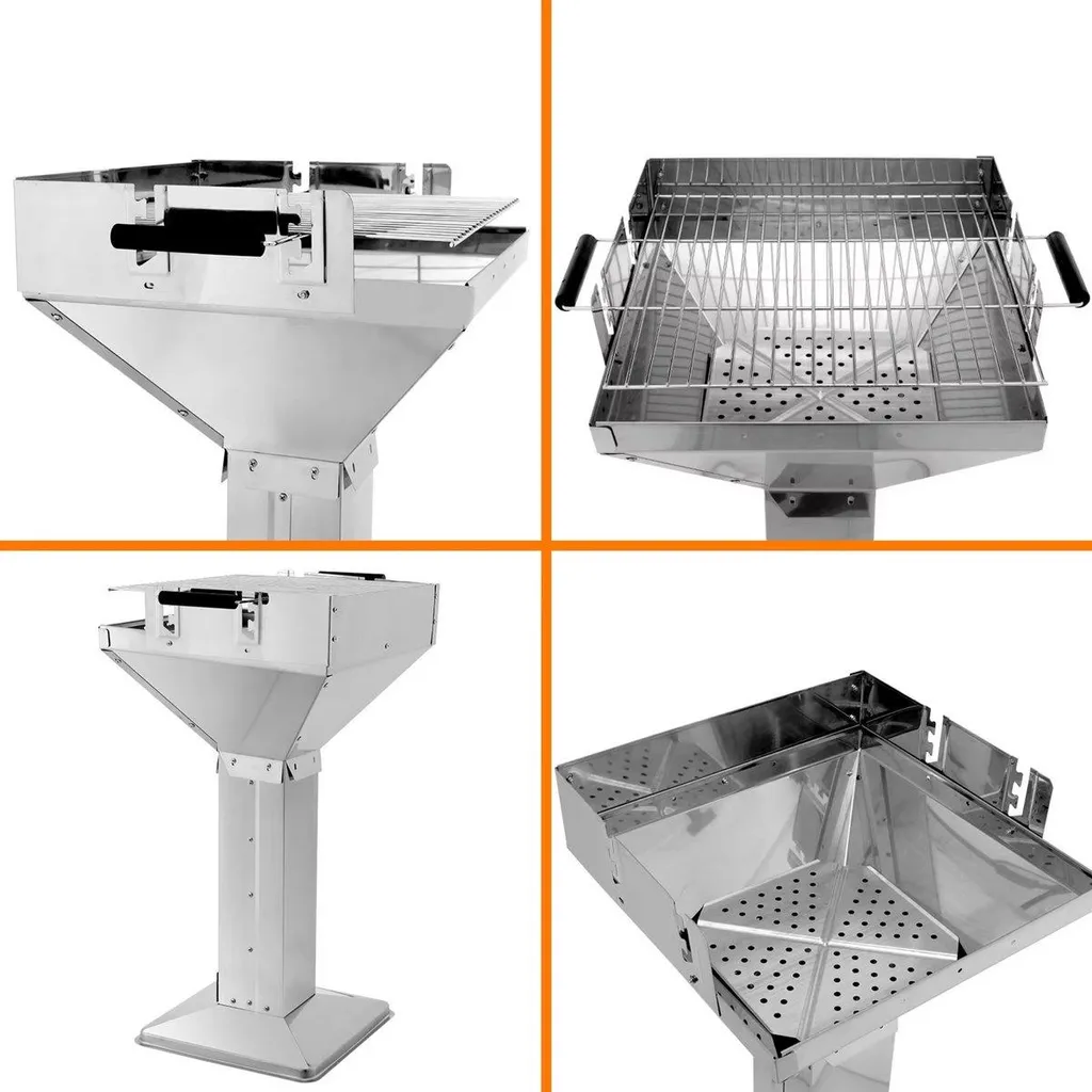 Barbecue inox charbon de bois avec grille réglable et support stable