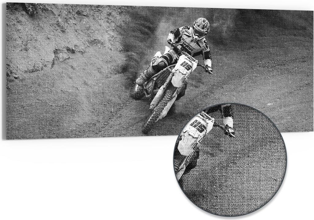 DEQORI Hybrid Leinwand Bild 150x60 cm 'Offroad Drift' Wandbild Glas flach modern