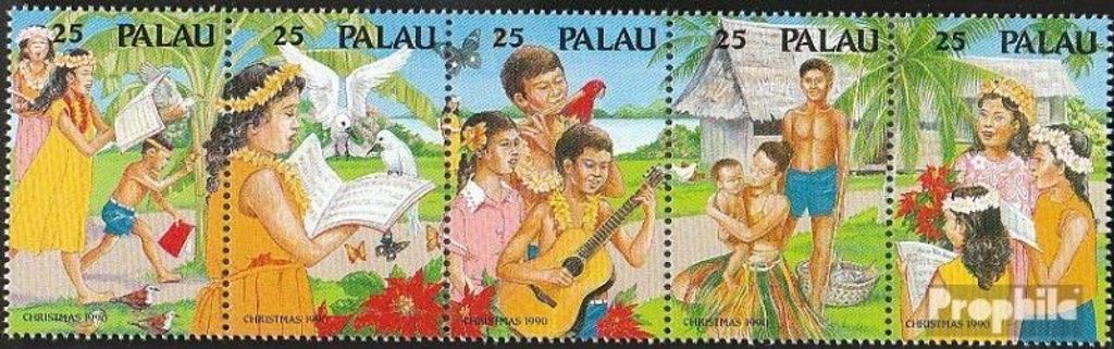 Briefmarken Palau-Inseln 1990 Mi 397-401 Fünferstreifen (kompl.Ausg.) postfrisch Weihnachten