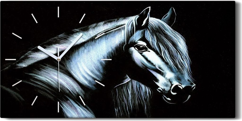 Wandbild Leinwand Bilder mit Uhr 60x30 Gemälde Abstrakte Tier Pferd Kunst - weiße Hände