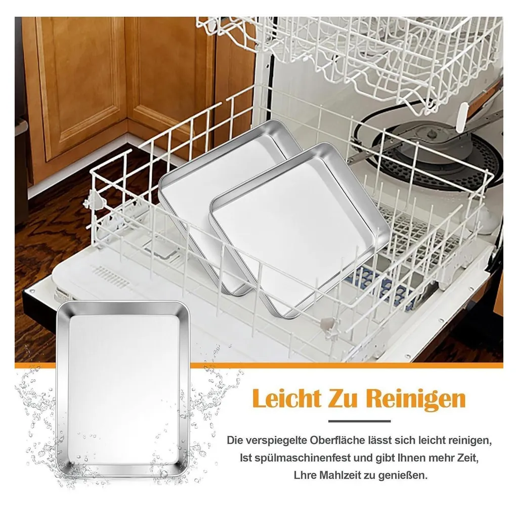 Estmoon Set Di 2 Teglie Da Forno In Acciaio Inox 18/0 - 31,5x24,5x2,5 Cm, Antiaderenti, Lavabili In Lavastoviglie