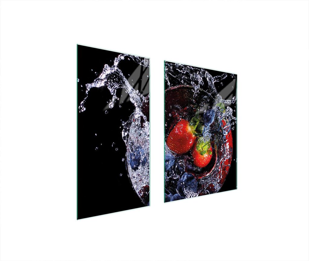 Herdabdeckplatten 2 teilig 75x52 Glaskeramikkochfeld Abdeckung Glas Schneidebrett Erdbeeren Schwarz
