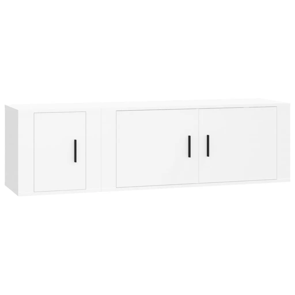 SYFAX Set Porta TV Bianco 2 Pezzi | Soluzione Salvaspazio Legno Multistrato