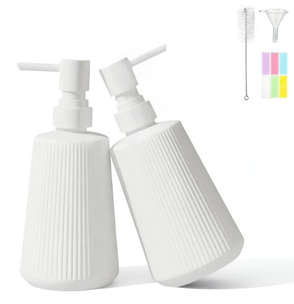 Distributeur de Savon Rechargeable en Verre Blanc pour Cuisine et Bain