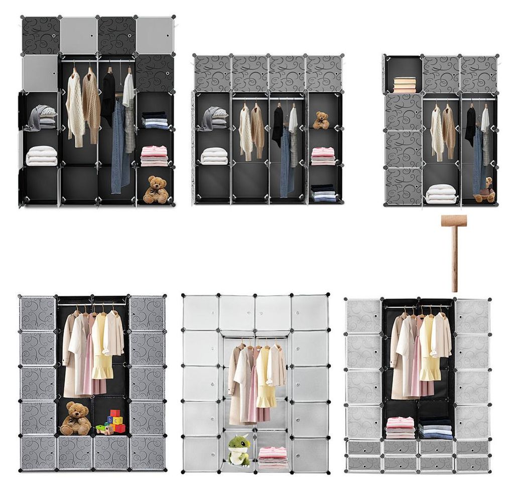 Ikodm Kleiderschrank Steckschrank 16 Fächer 160x142x37 cm PP Schuhfach 2 Stangen
