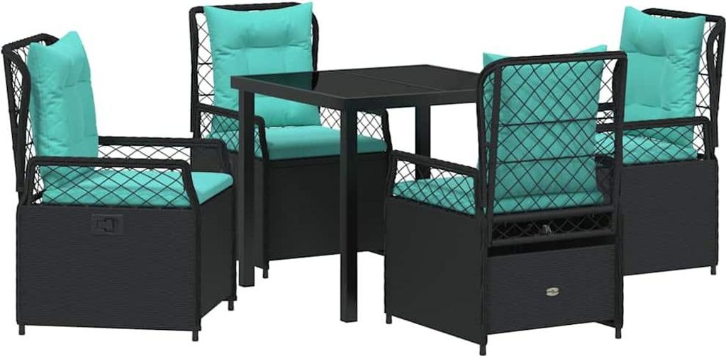 "2026 Aktion" Garten Essgruppe - elegantes Design - Sitzgruppe/Tisch+ Stuhl - 5 pcs Schwarz Poly-Rattan - Terassenmöbel NeuMöbel494829