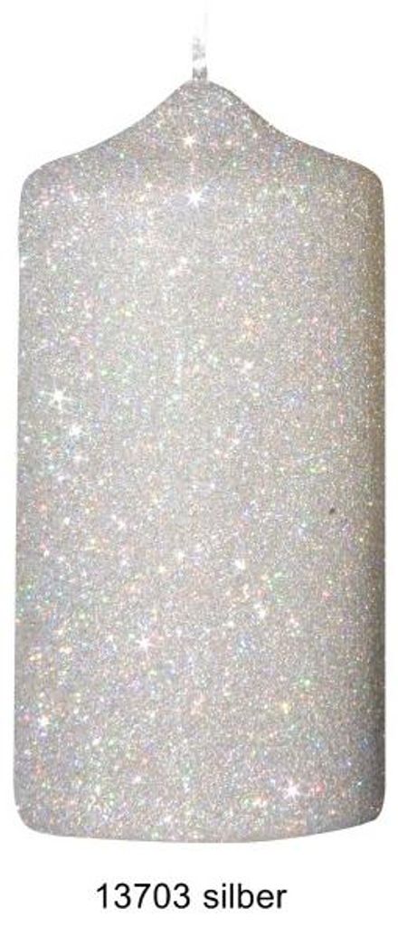 Glamour Glitter Stumpenkerzen Silber 15 x 7 cm, 4 Stück