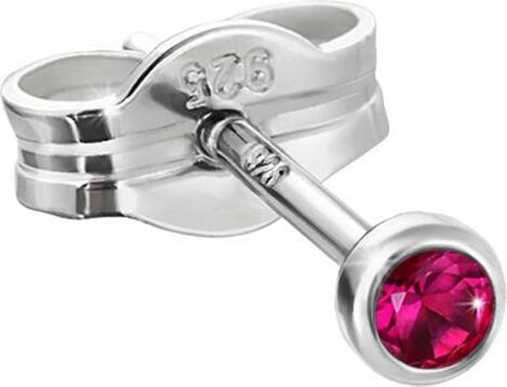 Single Ohrstecker Silber 925er 2,50mm Zirkonia Rot Damen Herren Kinder 6650