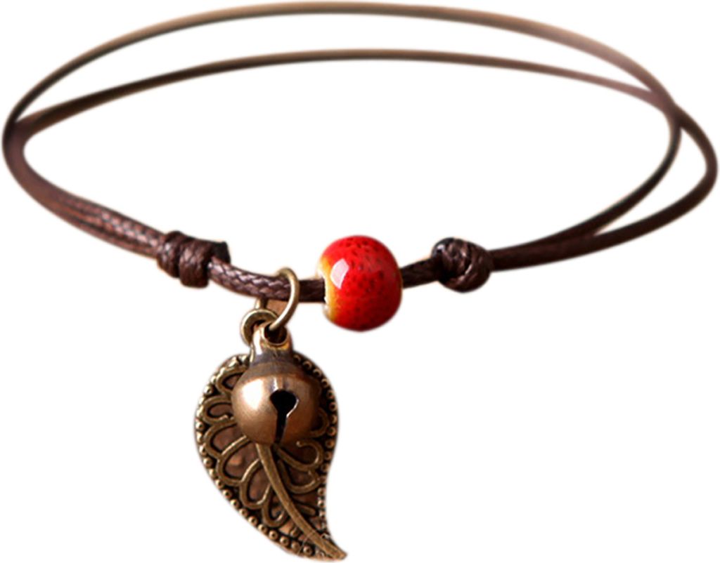Keramik Perlen Armband Armreif Seil Kette Vintage Blatt Anhänger Paar Schmuck-1#