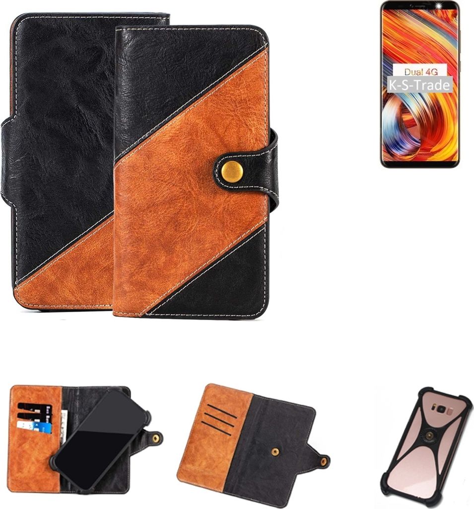 K-S-Trade Handyhülle Schutzhülle Bookstyle Case Wallet-Case kompatibel mit Leagoo M9 Pro Handy Cover Bumper Klapphülle schwarz hellbraun 1x