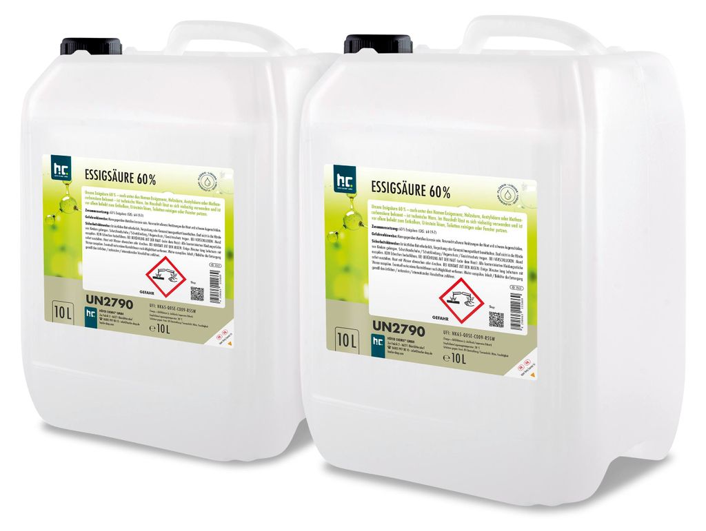 2x10 Liter hochprozentige Essigsäure 60% zur Entkalkung und Produktbild 