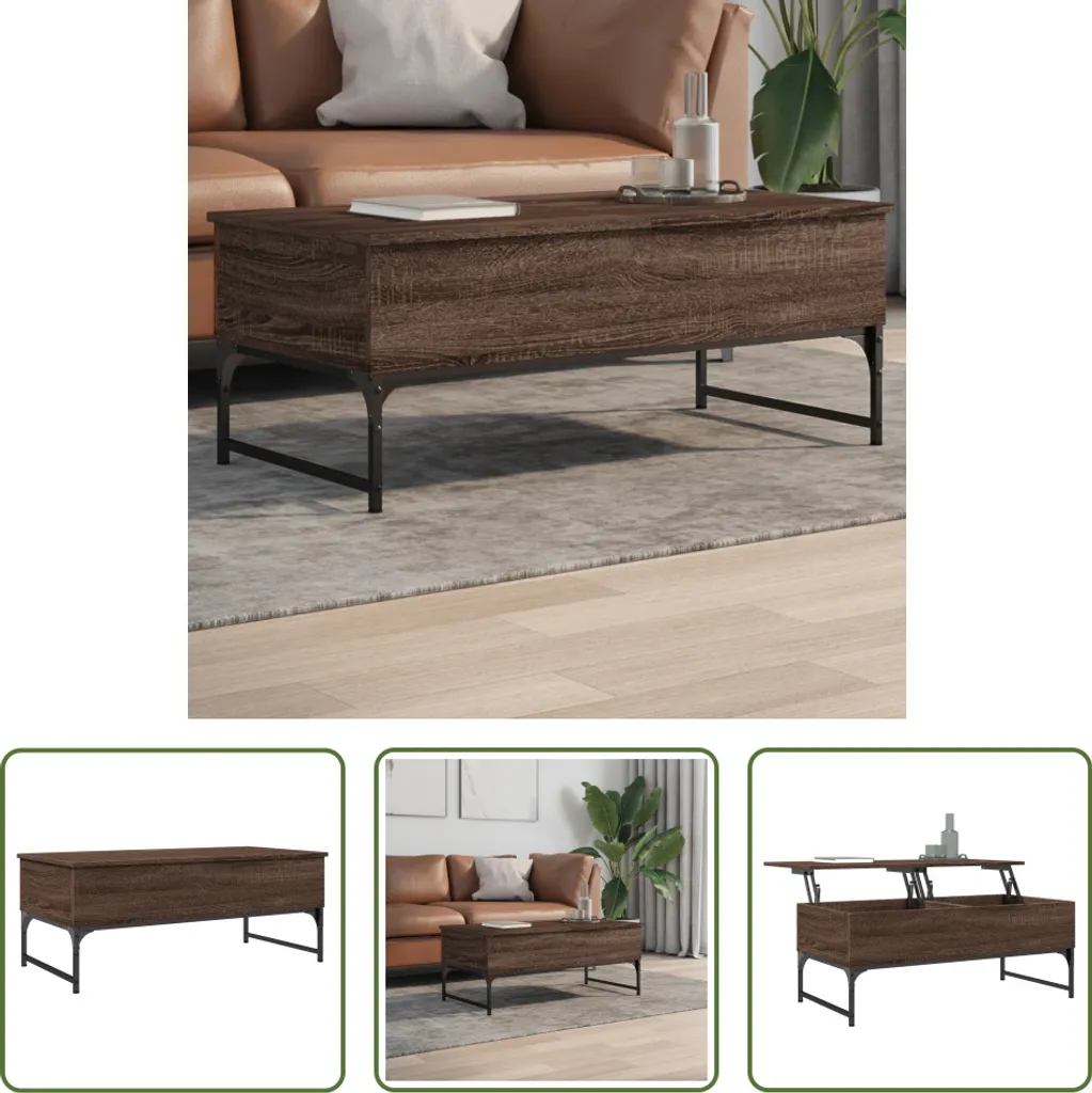The Living Store tavolino in rovere marrone 100x50x40 cm in metallo a base di legno