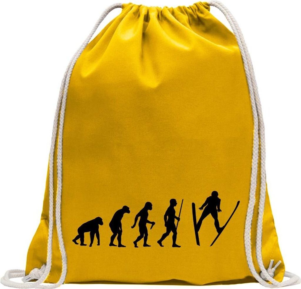 Kiwistar - Turnbeutel - gelb - Skispringen Evolution - Fun Rucksack Sport Beutel Gymsack Baumwolle mit Ziehgurt