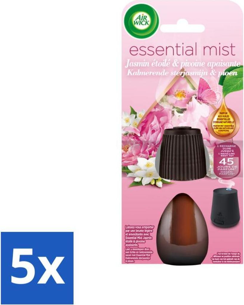 Air Wick Essential Mist Nachfüller – Jasmin & Pfingstrose Lufterfrischer - Vorteilspack - 5 Stücke