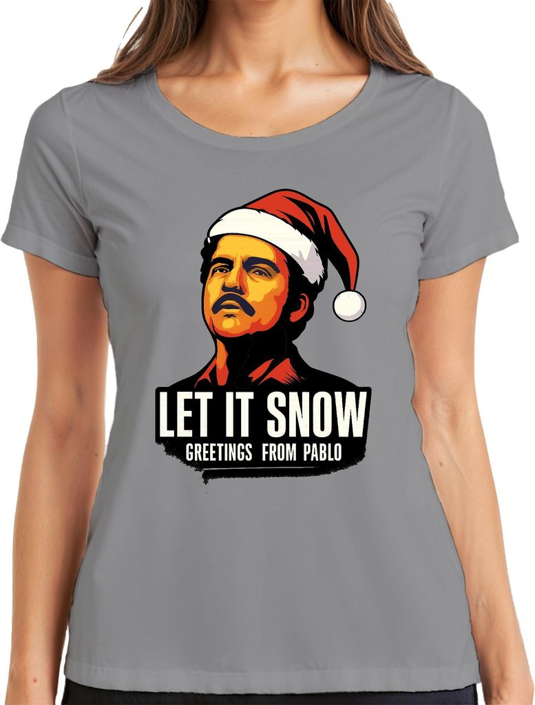 LET IT SNOW Weihnachten Santa Geschenk Pablo Wichtelgeschenk Damen T-Shirt, Grau, S