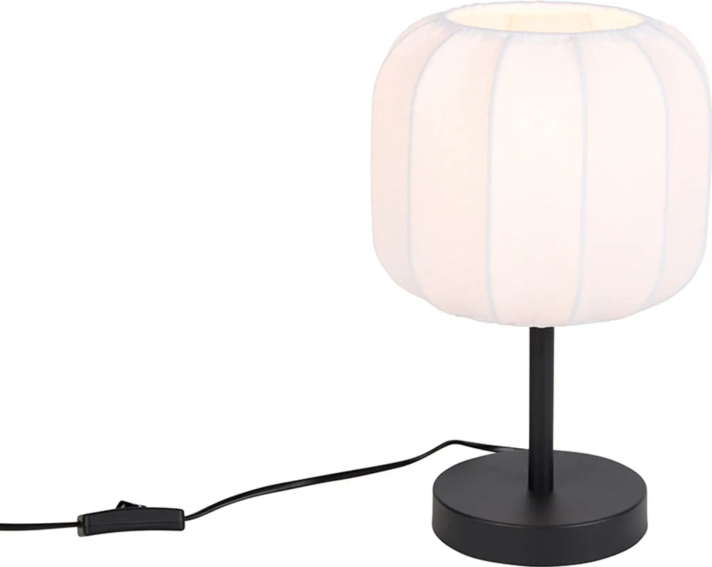 Trio Luminaires Madleine - Lampe de table Japandi textile E27 noir blanc