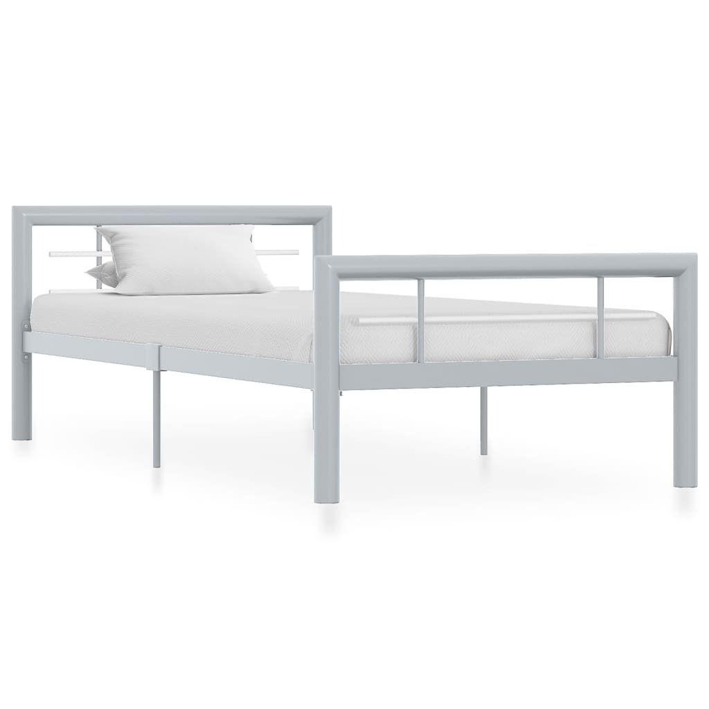 The Living Store Bettgestell Grau und Weiß Metall 90×200 cm